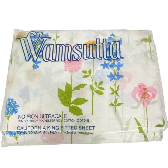 Wamsutta Ultracale California King Fitted Flat Bed Sheet Spring Flowers72x84"